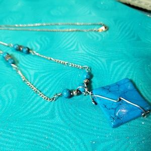 Turquoise and Silver Necklace - SSwrapped Pendant